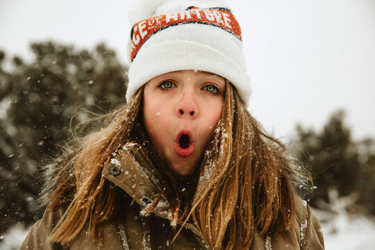 Portrait of a Girl in Snowy Weather