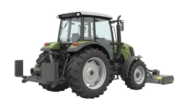 Modern green plantation tractor with rotary mower isolated on transparent background PNG
