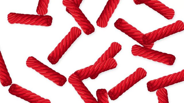 Red Licorice Candy Falling Against a Plain White Background