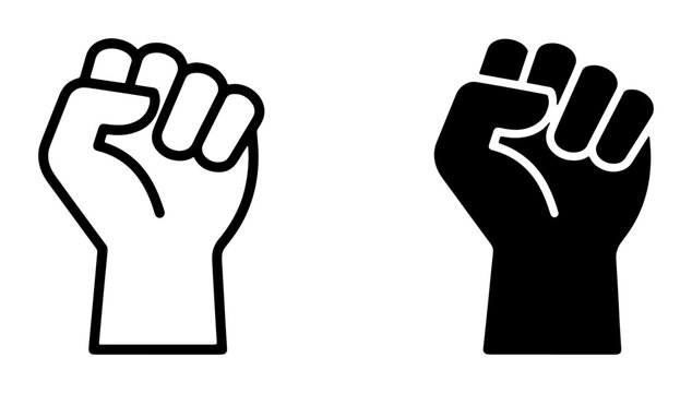 Fist Icon Set, Raised Fist Symbol, Protest Power Gesture, Solidarity Strength Vector Graphics, Black and White Outline and Solid Fill