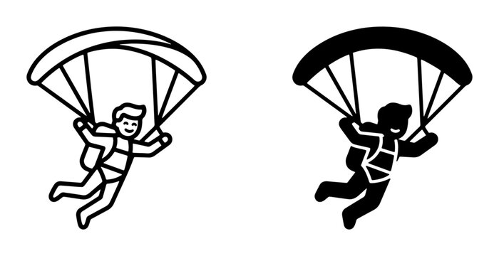 Skydiver Icon Set, Parachuting Vector Graphics, Extreme Sports Silhouette, Adventure Activity Symbols, Two Styles