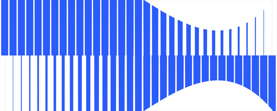 Dense array of vertical blue strokes with pointed tips forming a sinusoidal S-wave pattern through progressive height variation across a light background, as a minimalist vector illustration.