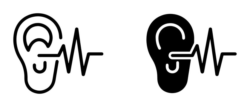 Ear Icon with Sound Wave, Audio Signal Symbol, Hearing Health Concept, Sound Perception, Auditory Input, Vector Graphics Set