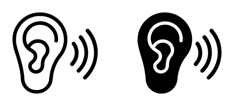 Ear Icons, Hearing Symbol, Sound Waves, Audio Perception, Auditory Health, Medical, Communication, Listening, Sound Perception, Vector Graphics