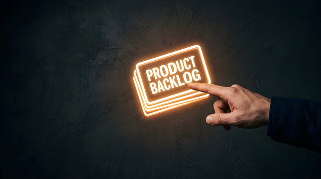 Finger touching glowing product backlog digital interface concept