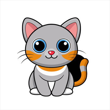 Cute cartoon cat illustration with big eyes, adorable kitten character vector design.
