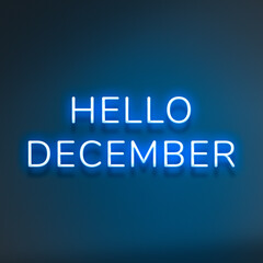 Fototapeta premium Glowing blue neon Hello December lettering