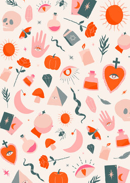 Bohemian Witchcraft doodle Halloween background