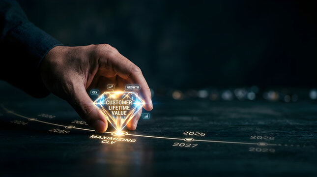 Hand placing glowing diamond icon representing strategic customer lifetime