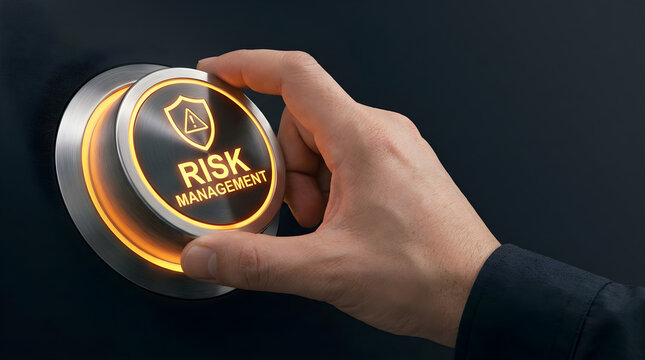 Human hand adjusting glowing risk management dial for business strategic
