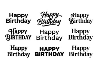 Obraz premium Collection of nine different happy birthday typography designs isolated on a white background for greeting cards
