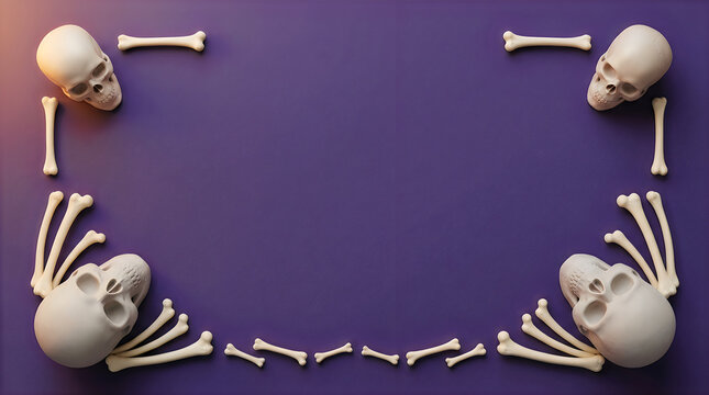 Skeleton figures dancing with bone props