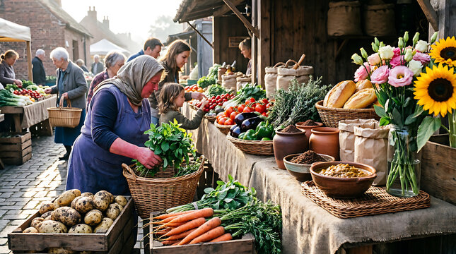 Fresh Street Market in Barcelona, Spain with Colorful Fruits and Vegetables at a Local Produce Stall