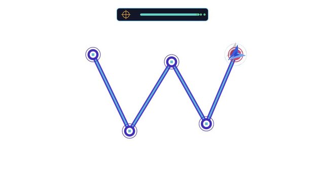 Abstract digital cursor drawing a geometric w-shape path on screen