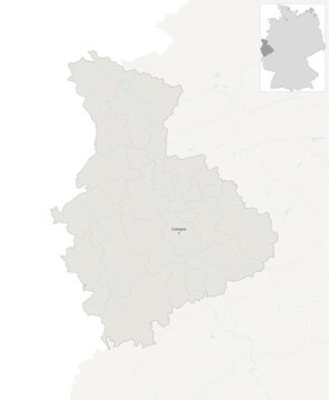 Rhineland Metropolitan Region, Germany &ndash; vector map with NUTS 3 boundaries, hydrography and geographic context (LAEA projection, PPT-compatible & fully editable)