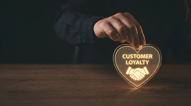 Professional hand holding glowing heart symbol representing customer loyalty