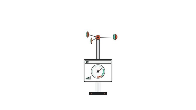 Anemometer Spinning to Measure Wind Speed in a Minimalist Animation