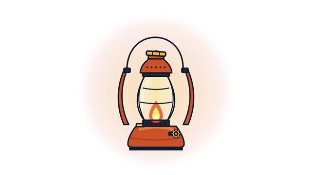 Animated Orange Vintage Lantern Lighting Up Against A White Background