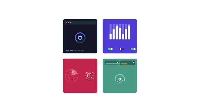 Animated User Interface Dashboard Showing Data Analysis and Loading Progress