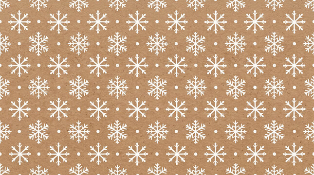 Kraft Paper Wrapping Pattern Background with White Snowflakes Design