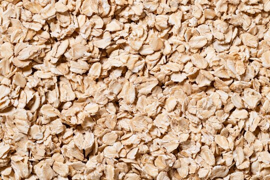 Oats spread out on a flat surface showing close details of the grains