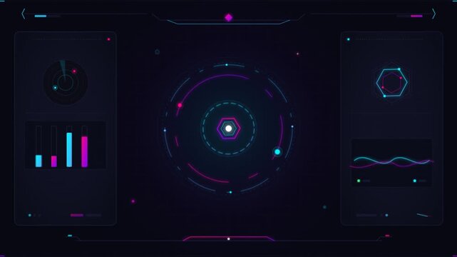 Futuristic HUD Interface with Sci Fi Data Visualization Dashboard.