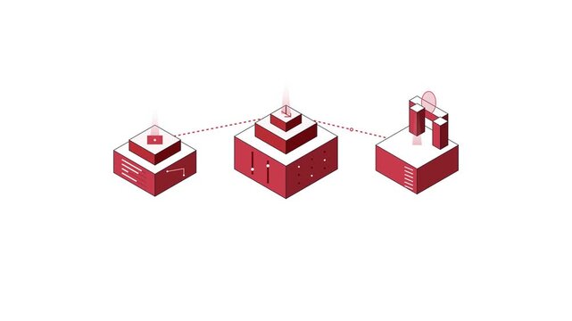 Isometric Digital Data Flow Animation Showing Connectivity and Workflow