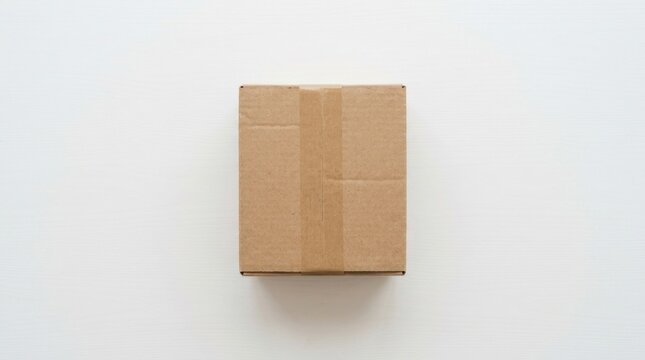 Closed Brown Cardboard Shipping Parcel Box Isolated on Plain White Background Top View