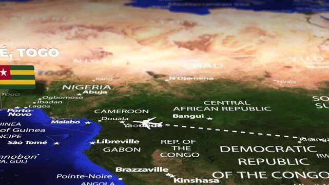 Flight From Nairobi KENYA to Lome TOGO with flag pins