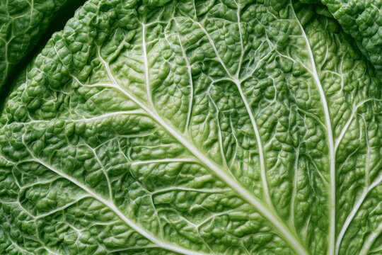 Close-up view of a green leaf showing textures and veins in a fresh vegetable setting