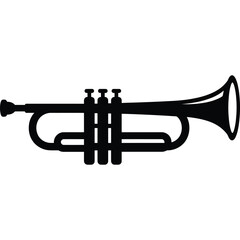 Christmas, Minimalist trumpet silhouette vector, classic brass musical instrument icon, black trumpet graphic for jazz and orchestral music design isolated on White Background © MITURANI