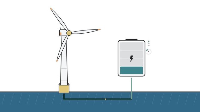 Wind Turbine Charging Battery Concept Animation for Renewable Energy