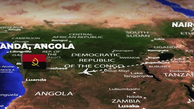 Flight From Nairobi KENYA to LUANDA ANGOLA with flag pins