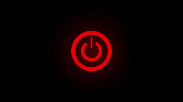 Bright Red Power Button Symbol .on black screen.4k video