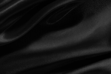 Fototapeta premium Black grey fabric texture background, detail of silk or linen pattern.