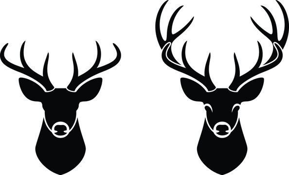 Black and white deer heads with antlers facing opposite directions