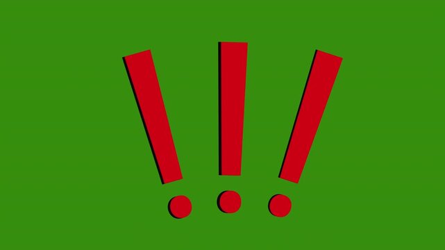 Animated red exclamation marks on green screen
