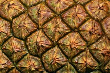 Obraz premium Close-up view of a pineapple skin texture revealing its unique geometric patterns and natural colors