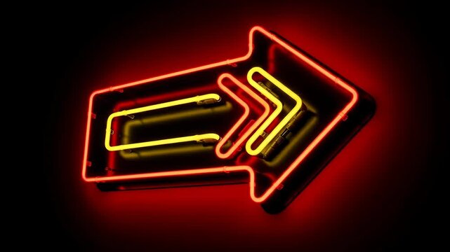 Neon directional arrows glowing against dark background with slight movement with shifting position smoothly video three glowing highlighter illuminated advertising highlighted