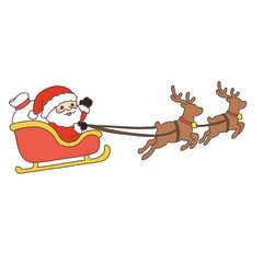 Santa Claus sleigh pulled by reindeer illustration. Hand drawn Christmas scene isolated on white background. © にゃむ
