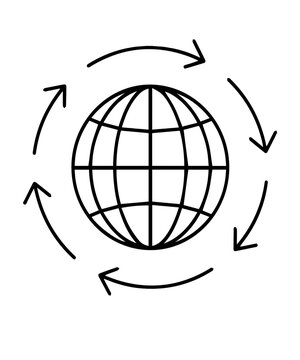 Global Connection Line Icon &ndash; World Globe with Circular Arrows Vector Illustration