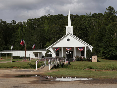 Small White church With Flags in Rural Texas