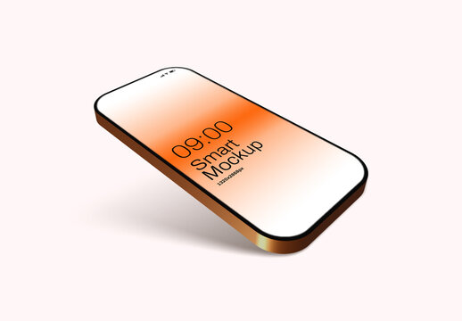 Premium 3 Disometric Smartphone Mockupin Landscape Orientation with Orange Titanium Frame