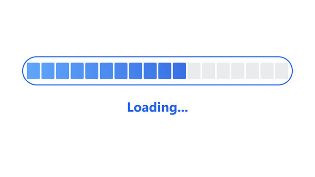 Segmented block loading bar in blue with filled progress blocks