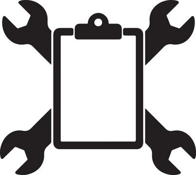 Clipboard icon with crossed wrenches for technical service and maintenance
