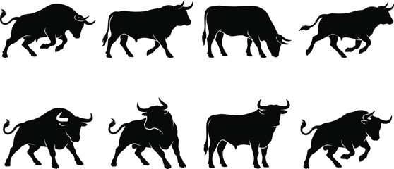 Obraz premium Wild Bull and Farm Livestock Silhouette Icon Collection for Graphic Design