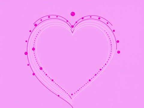 Artistic purple and pink heart illustration with concentric lines and decorative dots symbolizing love and romance, tender, pattern