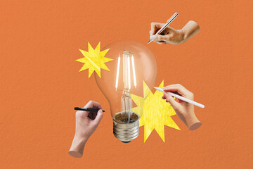People brainstorming ideas, light bulb remix collage element © Rawpixel.com