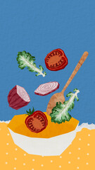 Fototapeta na wymiar Cute healthy salad phone wallpaper, colorful food background