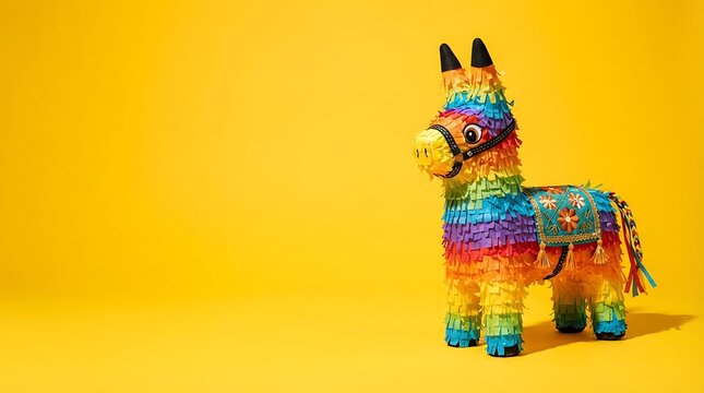 Colorful Donkey Pinata on a Vibrant Yellow Background.